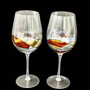 Cornet Antoni Barcelona Sagrada Handpainted Crystal Stemmed Wine Glasses Set  2